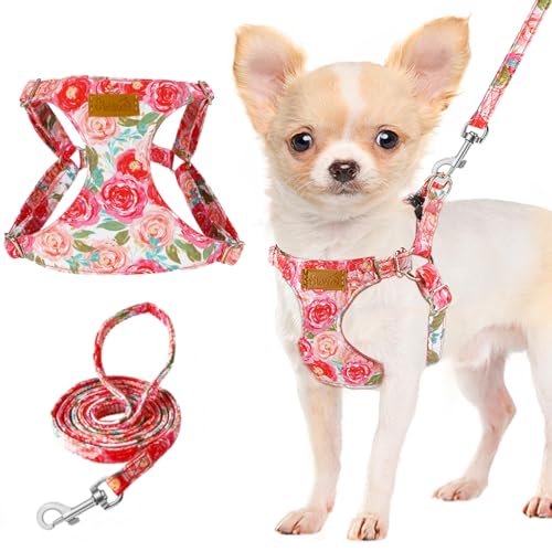 Lukovee Puppy Harness and Leash Set, No Pull Lightweight Soft Suede Adjustable Pet Harness Vest with Snap Buckle for Puppy...