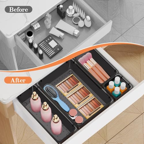 SpaceHacks 25 PCS Plastic Drawer Organizer Set, 4-Size Versatile Organizer Trays & storage Bins for Makeup, Jewelry, and G...