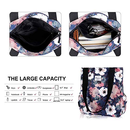 KAMO Floral Tote Bag - Waterproof Lightweight Handbags Travel Shoulder Bag for Hiking Yoga Gym Swimming Travel Beach