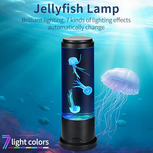 EDIER Jellyfish Lamp, 11 Inch Jellyfish Aquarium with Color Changing Light, Noiseless Pump, USB Powered Mood Light for Hom...