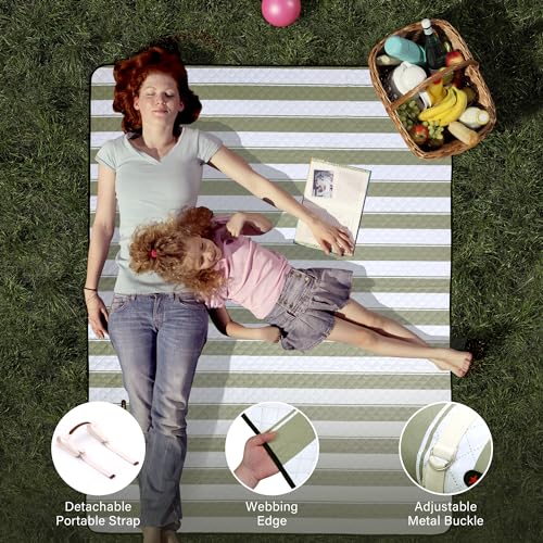 HX&OD Outdoor Picnic Blanket Extra Large, 80”x60” Waterproof Picnic Mat Foldable Camping Blanket Portable with Carry Strap...