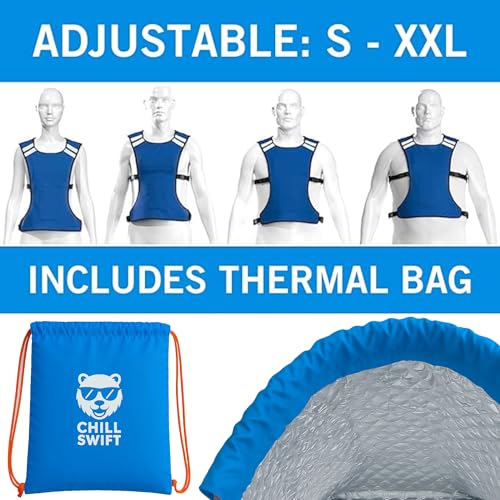 CHILLSWIFT Cooling Vest for Men & Women - Adjustable Lightweight Ice Vest, S-XXL, Includes 8 Ice Packs, Ideal for Motorcyc...