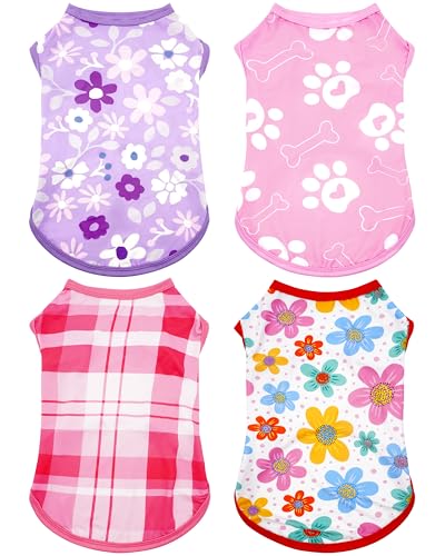 PET SHOW 4 Pack Summer Dog Shirts for Extra Small Doggies Girl UPF 50+ UV Sun Protection Cooling Clothes Tank Top Floral P...