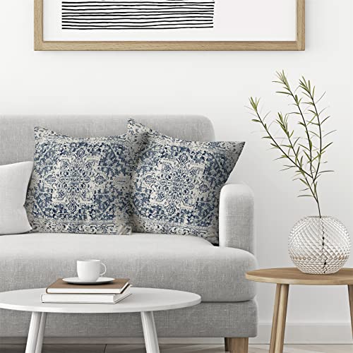 Gohdiwh Boho Pillow Covers 16x16 Set of 2, Ethnic Design Decorative Throw Pillows Linen Blue Carpet Pattern Farmhouse Cush...