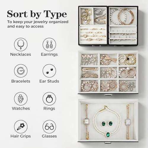 Dajasan Jewelry Organizer Box, Large Jewelry Boxes for Women Girls, Space-Saving 3 Layers Jewelry Storage Case with Drawe...