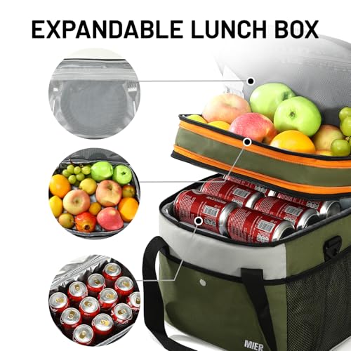 MIER Expandable 24L Lunch Bag Double Layer Insulated Cooler Tote Soft Cooler Bags 30Can Mens Adults Lagre Leakproof Lunch ...