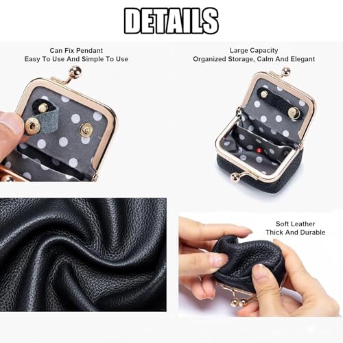 KLESZZYD Genuine Leather Mini Jewelry Box & Coin Purse for Women, Travel Jewelry Case with Kiss Lock, Holds Earrings, Ring...