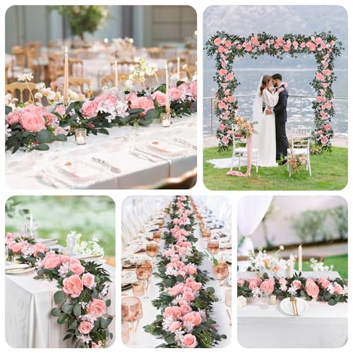 Lvydec 2 Pack Artificial Peony Flower Garland - 6ft Silk Peony Vine Willow Leaves and Eucalyptus Garland White Arch Flower...