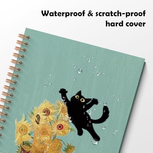 ROXMART Abstract Sunflower Black Cat Spiral Notebook, Cats Lover Gifts Journal, Black Cat Gifts for Women, Whimsical Flora...