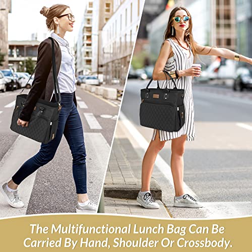EASYA Large Insulated Lunch Bag for Work, Women's Nylon Thermal Lunch Box, Leakproof Cooler Tote Bag with Storage Pocket (...