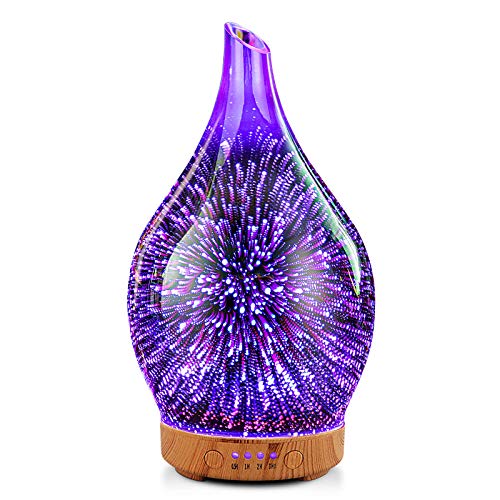 Porseme Essential Oil Diffuser 3D Glass Aromatherapy Ultrasonic Humidifier, Air Refresh Auto Shut-Off, Timer Setting, BPA ...