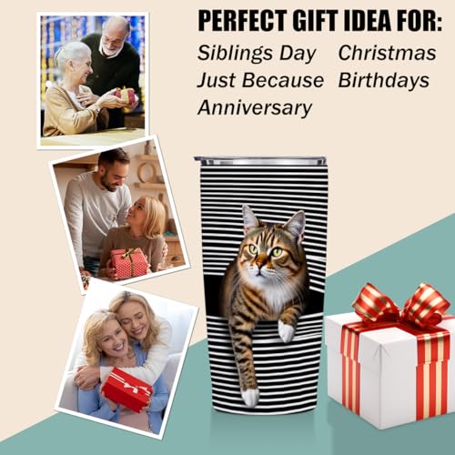 Jztco Cat Gifts for Women 20 oz Tumbler, Funny Cats Stainless Steel Insulated Water Bottle, Cats Themed Insulated Travel C...