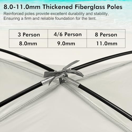 WhiteFang Beach Tent Anti-UV Portable Sun Shade Shelter for 3/4/6/8 Person, Extendable Floor with 3 Ventilating Mesh Windo...