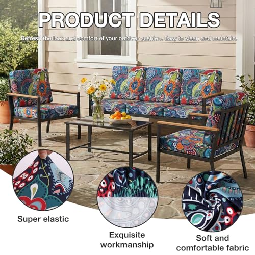 hyha 8Pcs Patio Cushion Covers, Stretch Outdoor Couch Cushion Covers Replacement, Washable Outdoor Chair/Sofa Slipcovers f...
