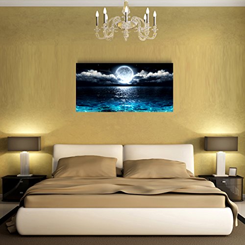 Wall Art Moon Sea Ocean Landscape Picture Canvas Wall Art Print Paintings Modern Artwork for Living Room Wall Decor and Ho...