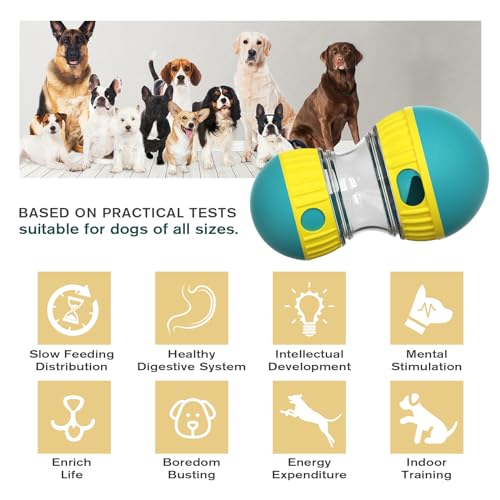 BSISUERM Dog Puzzle Toy Adjustable Treat Dispensing Ball Food Dispenser Tough Slow Feeder Puppy Enrichment Training Toy Pe...