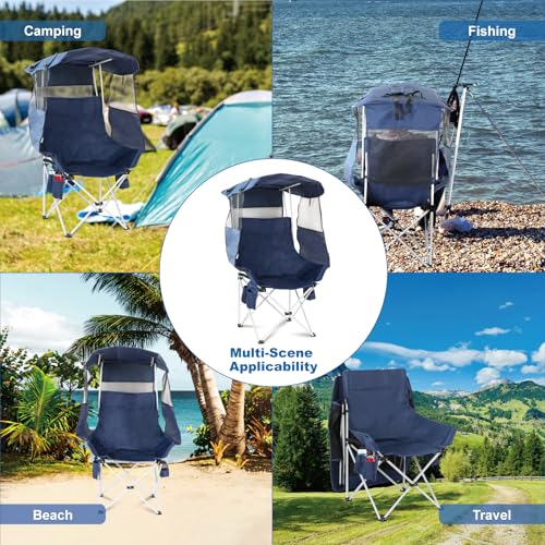Folding Camping Chairs Canopy Outdoor: Sports Portable Beach Chair with Canopy-Lawn Beach Chairs with Umbrella for Adults-...