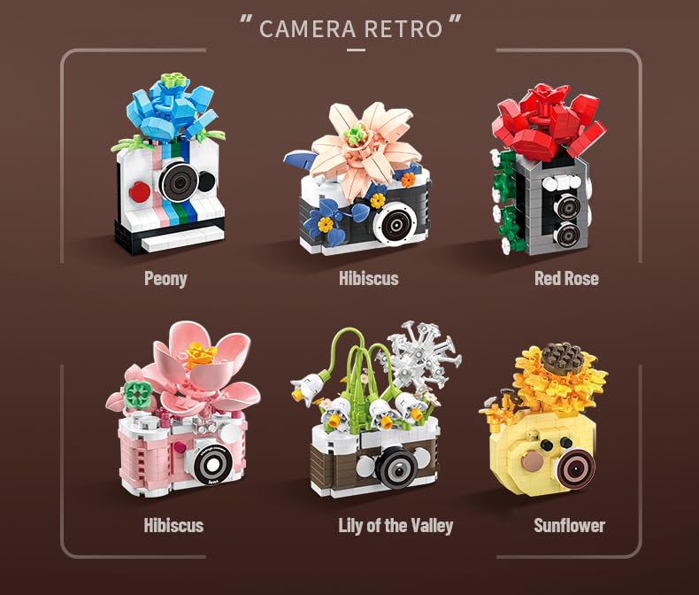 Gearblox 6 Set Mini Flower Cameras Micro Bricks Building Toy Set Collectible Cute Camera Miniature Toys Models Creative Gi...