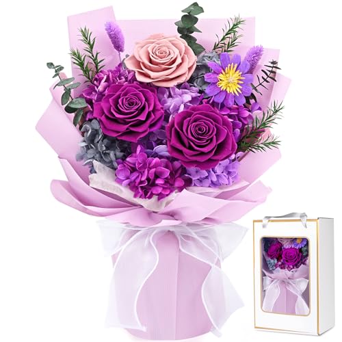 Waipfaru Preserved Flowers, Purple Fresh Bouquet with Gift Box, Flowers for Delivery Prime, Forever Flowers for Women Birt...