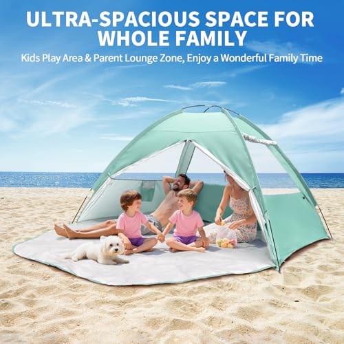 NHOWIN Beach Tent for 3-4 Person, Large Easy Setup Beach Shade Canopy with UPF 50＋ UV Protection, Portable Shade Tent with...