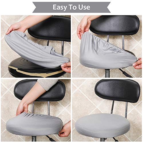 Tatuo Round Bar Stool Seat Covers Washable Stool Cushion Slipcover Elastic Bar Chair Covers for 14-17 Inch Chair (Gray, 4 ...