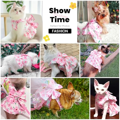 ABRRLO Cute Dog Dress Small Dog Clothes For Girls Female Puppy Outfit Pink Floral Pet Summer Clothes Bowknot Doggy Cat Pri...