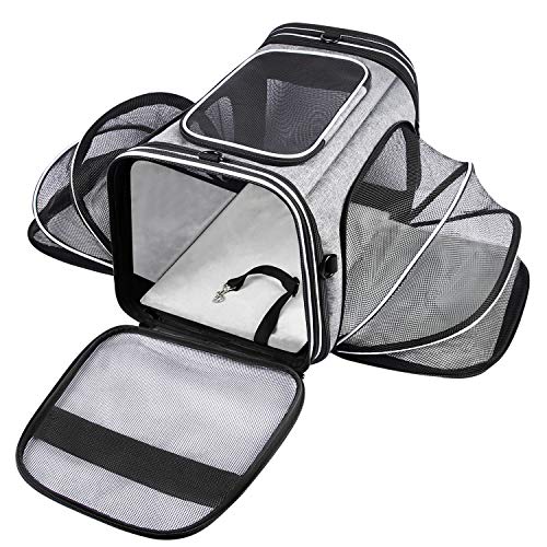 MASKEYON TSA Airline Approved Soft Sided Pet Carrier Top Loading 4 Side Expandable Large Travel Cats Carrier Collapsible w...