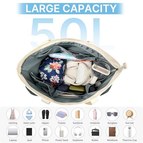 G4Free Beach Bag,Waterproof Beach Tote Pool Bags for Women,Compatible with Cup,Foldable for Weekender Travel