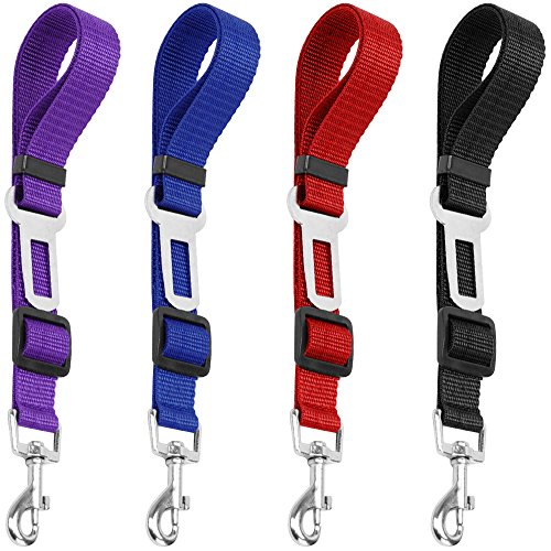 YuCool Dog Seat Belt,4 Piece Set Dog Car Adjustable Seatbelts for Vehicle Nylon Pet Safety Heavy Duty & Elastic Car Harnes...