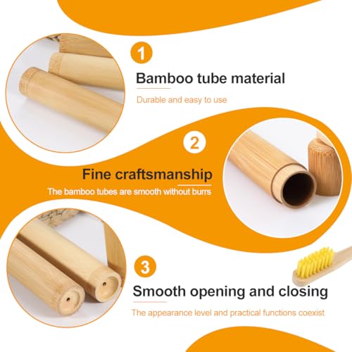 2 Pcs Natural Bamboo Toothbrush Storage Holder Empty Reusable Portable Toothbrush Case with Cover Personal Cleaning Tools ...