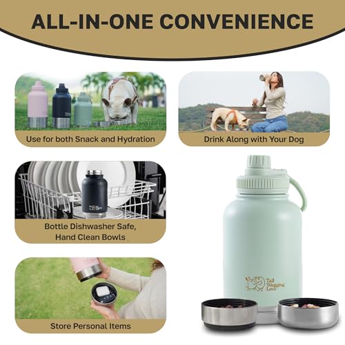 Tail Wagging Love 32oz 3-in-1 Portable Travel Water Bottle, Food & Hydration Bottle - Dual Use for Humans & Pets with Deta...