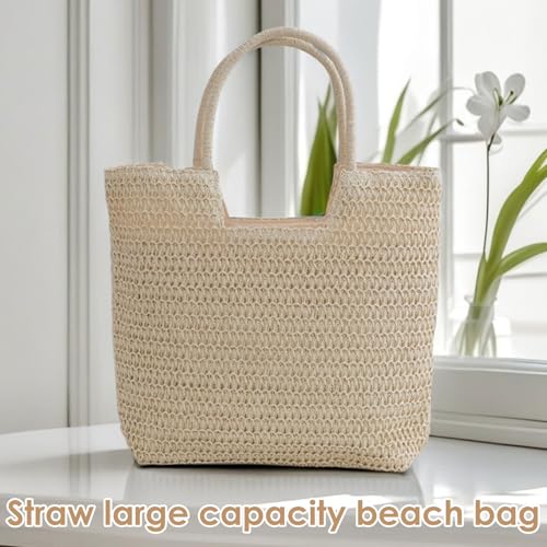 PASDUCHAS Soft Large Straw Beach Bag, Straw Wicker Beach Tote Summer Woven for Women