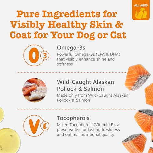 Zesty Paws Wild Alaskan Omega-3 Blend Pollock + Salmon Oil for Dogs and Cats- Skin and Coat Support, Omega 3 Supplement fo...