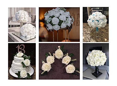 J-Rijzen Artificial Flowers 50PCS Real Looking White Fake Roses with Stem for DIY Wedding Bouquets Centerpieces Party Baby...