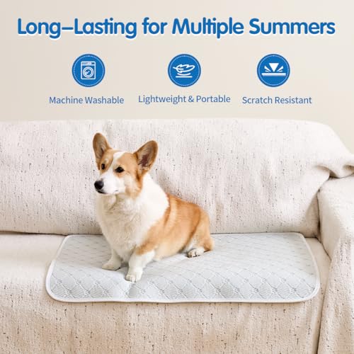 KMIRTNE Dog Cooling Mat - Instant 6-12°F Drop, Cooling Mat for Pets Q-MAX >0.5 & Machine Washable, Anti-Slip Bottom, Cool ...