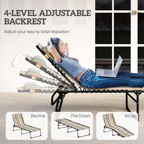 Outsunny Folding Chaise Lounge Chair, Patio Sun Tanning Chair, Outdoor Chaise Lounger with 4-Position Reclining Back, Brea...
