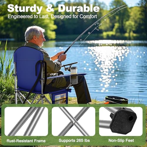 VTOY Folding Camping Chairs Durable 600D Oxford, Portable Outdoor Chair with Cooler Pouch, Cup Holder & Storage Pocket for...