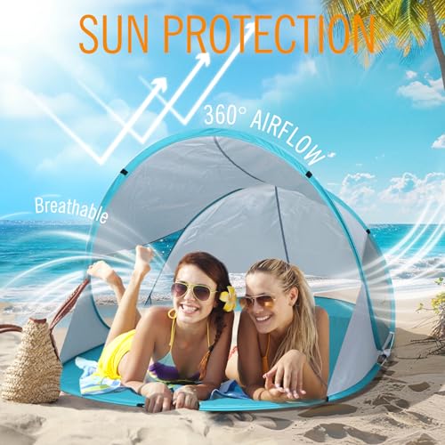 Chihee Pop Up Beach Tent for 1-2 Person Instant Automatic Sun Shelter with UV Protection Silver Coated Fabric Breathable M...