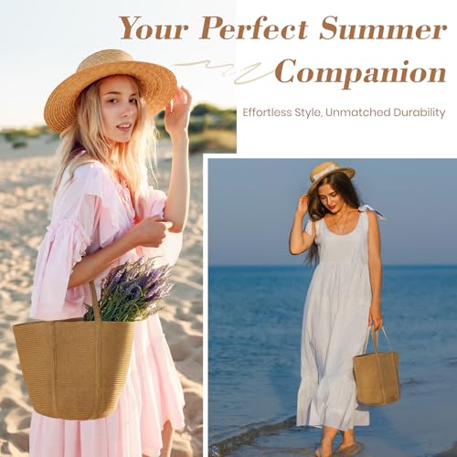 Straw Bag, Beach Bag Straw Beach Bags for Women Foldable Packable Beach Tote Lightweight Large Shoulder Handbags