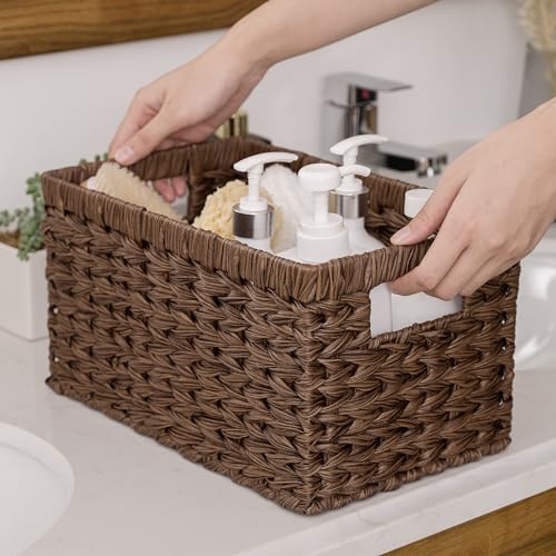 GRANNY SAYS Wicker Storage Baskets for Shelves, Wicker Baskets for Organizing, Waterproof Woven Basket for Pantry, Rectang...
