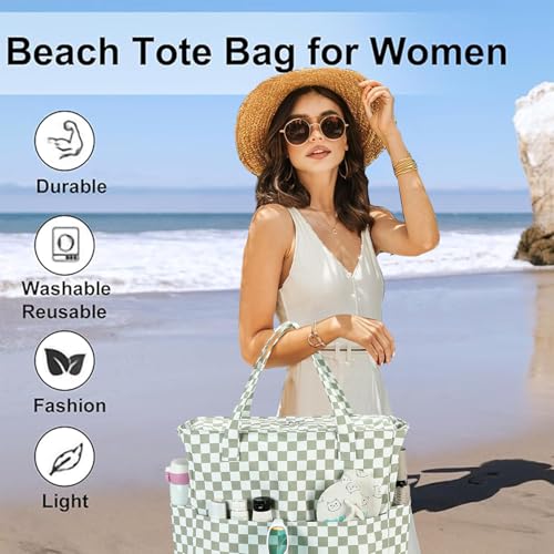 LEDAOU Large Beach Bag Women Waterproof Sandproof Zipper Beach Tote Pool Bag for Swim Gym Grocery Travel with Wet Pocket |...