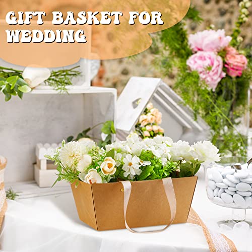 Tuanse 30 Pcs Basket for Gift Empty DIY Bulk Gift Basket Kit with Handle Kraft Cardboard Tray with 30 Bag 30 Bow Market Tr...