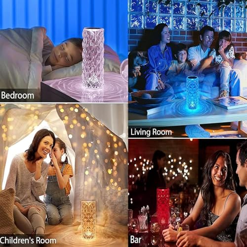 Crystal Table Lamp Touch, 16 Color Changing Night Light, Rechargeable, Dimmable, RGB Rose Diamond Ambient Mood Lighting, P...