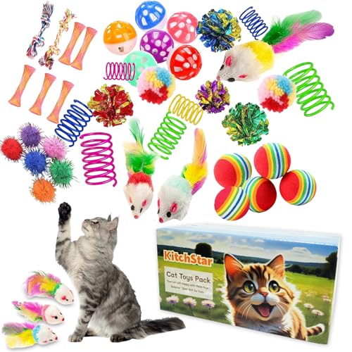 KITCHSTAR 46 PCS Cat Toys for Indoor Cats, Kitten Toys with Cat Spring Toy, Mint Catnip with Crinkle Mouse Ball for Indoor...