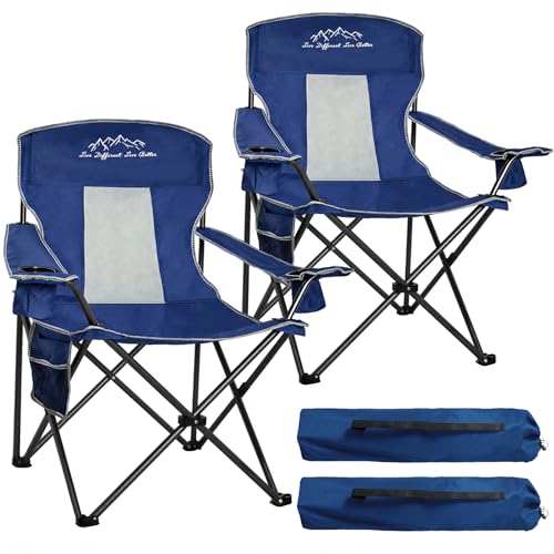 SAILARY Camping Chairs for Adults Heavy Duty 400lbs Capacity, 2 Pack Folding Chair with Large Anti-Sink Feet & Cup Holder,...