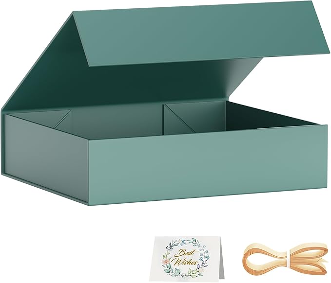 PSHVYM Gift Boxes with Lids, 11.5x7.8x3 In Forest Green Gift Box for Presents Magnetic Closure for T-Shirts, Gloves, Scarv...