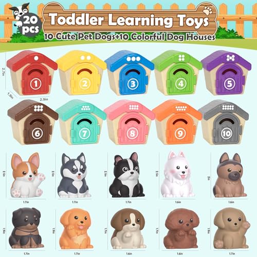 Aigybobo Learning Toys for Toddlers 1 2 3 Year Old, 20 Pcs Pet Dog Toys for Kids, Animal Counting Matching Sorting Fine Mo...