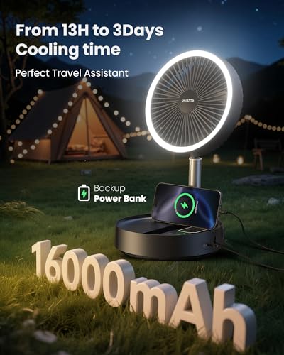 Gaiatop Portable Pedestal Fan 16000mAh Battery [Max 74h Runtime], Foldable Oscillating Standing Fan, Collapsible Desk Fan...