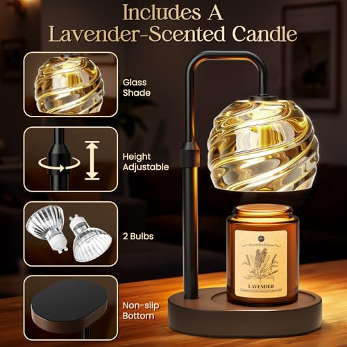 WarmEmbrace Candle Warmer Lamp with Lavender Candle Set, Electric Wax Warmer Lamp with Auto Timer & 4 Dimmable Lights, Adj...