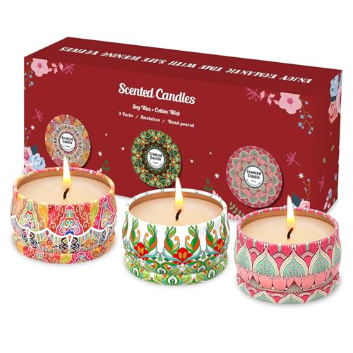 Scented Candles Gift Set,3 Pack Candles for Home Scented, Long Lasting Soy Wax Aromatherapy Candle Set, Gifts for Women wi...
